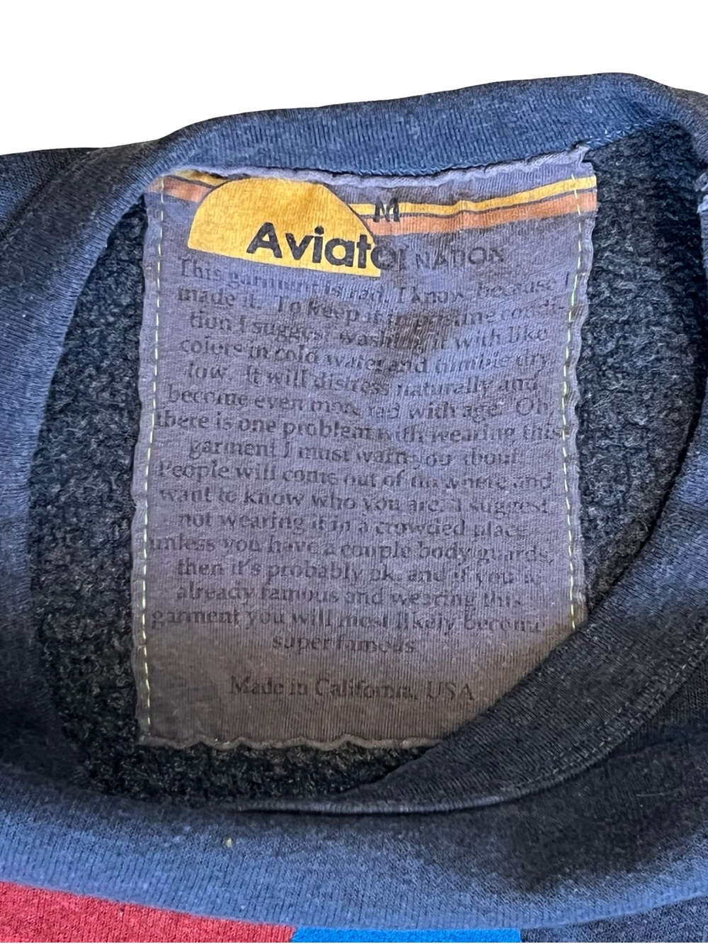 Aviator Nation Sz M Navy Blue Logo Stitch Sweatshirt Relaxed Crewneck - Picture 5 of 14